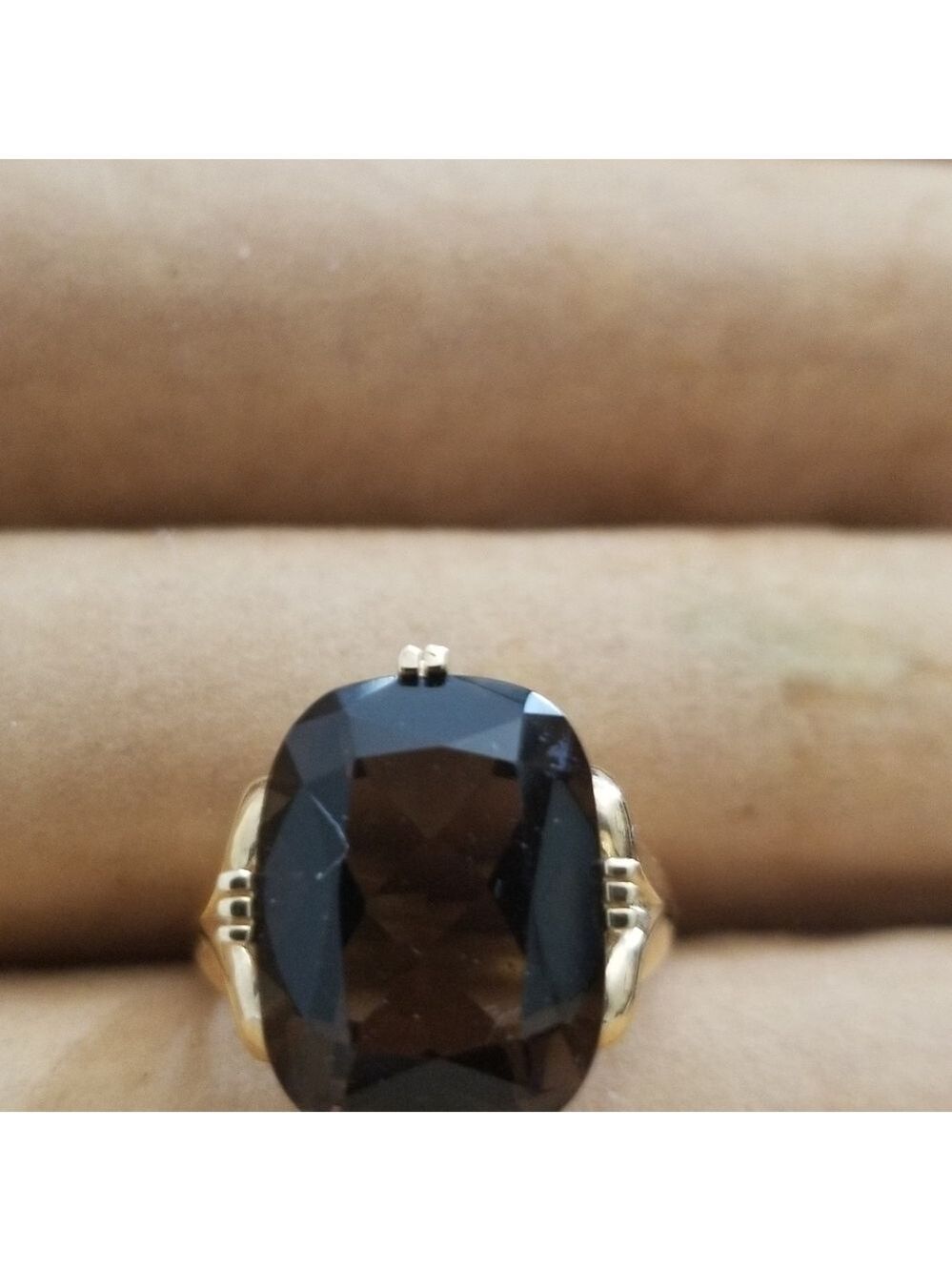 Vintage 14K Gold Smoky Quartz Cocktail Ring, Beautiful Raised Stone Gold ring - Picture 4 of 4